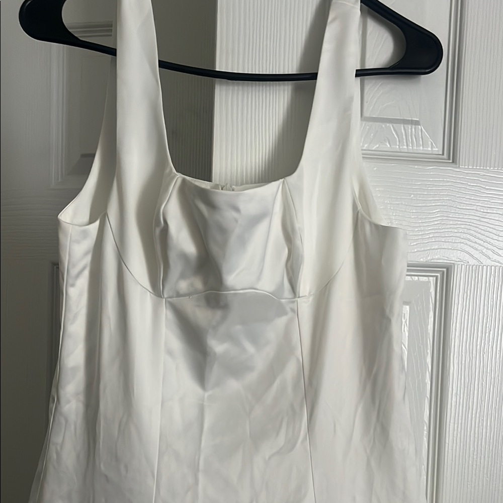 White Satin Ruffle Dress - Picture 3 of 7